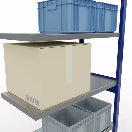 Produktbild Nr 12 des Artikels Anbauregal, Fachbodenregal Stecksystem MULTIplus330, 2500 x 1000 x 500 mm (HxBxT), 6 Fachböden, Längenriegel, RAL 5010 enzianblau/verzinkt Abbildung Nr 12 des Artikels Anbauregal, Fachbodenregal Stecksystem MULTIplus330, 2500 x 1000 x 500 mm (HxBxT), 6 Fachböden, Längenriegel, RAL 5010 enzianblau/verzinkt aus der Produktgruppe Stecksystem von der Marke Schulte Lagertechnik