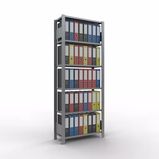 Weitere Ansicht des Artikels Grundregal, Büro-Fachbodenregal Stecksystem MULTIplus85, 2000 x 750 x 300 mm (HxBxT), 6 Fachböden, Kreuzstrebe, verzinkt, ohne Anschlagleiste aus der Kategorie Büroregale