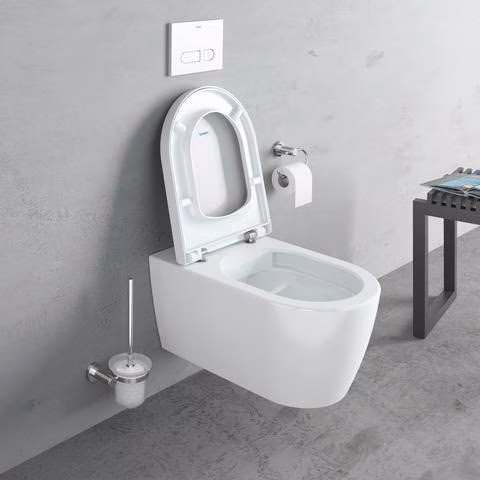 Duravit Wand-WC-Set ME by Starck, rimless, Durafix Tiefspüler, weiß, inklusive WC-Sitz mit Absenkautomatik