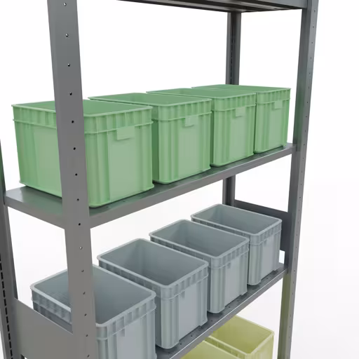 Produktbild Nr.15 des Artikels Grundregal, Fachbodenregal Stecksystem MULTIplus150, 3000 x 1000 x 300 mm (HxBxT), 7 Fachböden, Längenriegel, verzinkt aus der Produktreihe Stecksystem von der Marke Schulte Lagertechnik