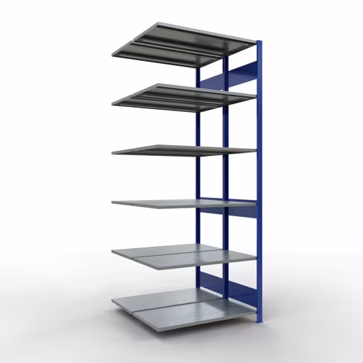 Produktbild Nr.16 des Artikels Anbauregal, Doppelregal, Fachbodenregal Stecksystem MULTIplus150, 2500 x 1000 x (2x500) mm (HxBxT), 2x6 Fachböden, Längenriegel, RAL 5010 enzianblau aus der Produktreihe Fachbodenregale von der Marke Schulte Lagertechnik