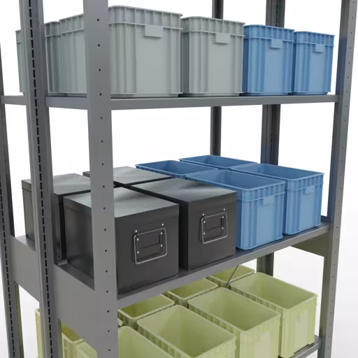 Abbildung Nr 9 des Artikels Grundregal, Doppelregal, Fachbodenregal Stecksystem MULTIplus150, 2500 x 1000 x (2x300) mm (HxBxT), 2x6 Fachböden, Kreuzstrebe, verzinkt aus der Produktgruppe Fachbodenregale von der Marke Schulte Lagertechnik