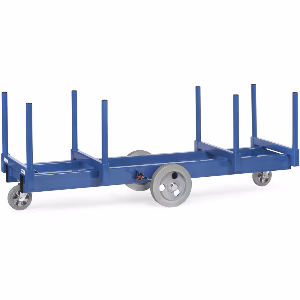Langmaterial-Wagen 2113 - 2.500 kg Profilstahl-Konstruktion mit einsteckbaren Stahlrohr-Rungen, 2 Materialmulden, pulverbeschichtet, blau RAL 5007 aus der Kategorie Wagen mit der Artikelnummer 2113