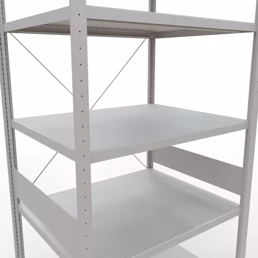 Abbildung Nr 13 des Artikels Grundregal, Fachbodenregal Stecksystem MULTIplus330, 3000 x 1000 x 800 mm (HxBxT), 7 Fachböden, Kreuzstrebe, RAL 7035 lichtgrau aus der Produktgruppe Stecksystem von der Marke Schulte Lagertechnik