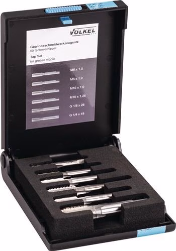 Gewindeschneidzeugsatz M6-M10/G1/4-G1/8 Zoll HSS-G 6-teilig VÖLKEL von der Marke Völkel Gewindeschneidzeugsatz M6-M10/G1/4-G1/8 Zoll HSS-G 6-teilig VÖLKEL aus der Kategorie Gewindeschneiden mit der Teilenummer 4000867154
