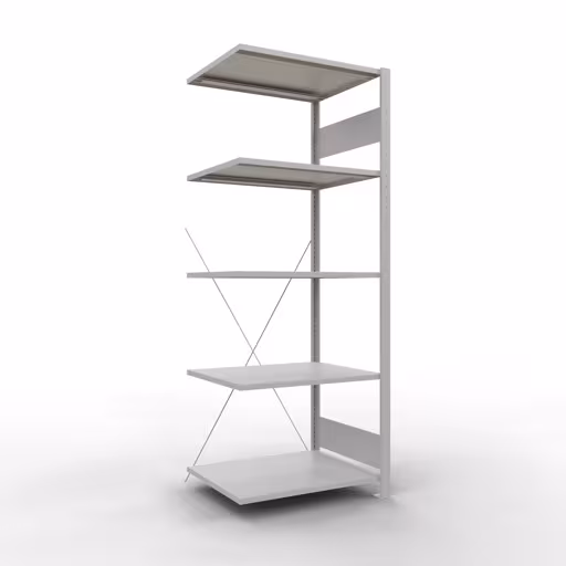 Anbauregal, Fachbodenregal Stecksystem MULTIplus150, 2000 x 750 x 600 mm (HxBxT), 5 Fachböden, Kreuzstrebe, RAL 7035 lichtgrau von Schulte Lagertechnik mit der Artikelnr. 32665-75