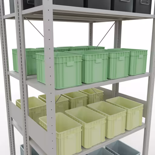 Produktbild Nr 7 des Artikels Grundregal, Doppelregal, Fachbodenregal Stecksystem MULTIplus150, 3000 x 1000 x (2x800) mm (HxBxT), 2x7 Fachböden, Kreuzstrebe, RAL 7035 lichtgrau Abbildung Nr 7 des Artikels Grundregal, Doppelregal, Fachbodenregal Stecksystem MULTIplus150, 3000 x 1000 x (2x800) mm (HxBxT), 2x7 Fachböden, Kreuzstrebe, RAL 7035 lichtgrau aus der Produktgruppe Fachbodenregale von der Marke Schulte Lagertechnik