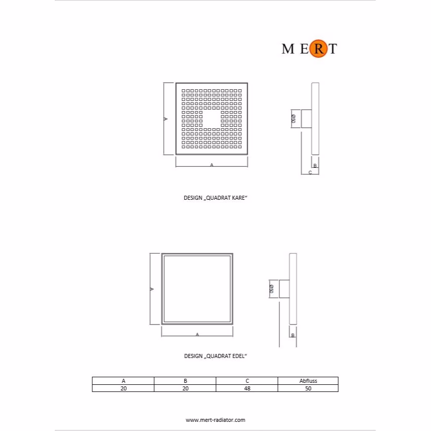 Ohne Text 3963854 MERT ULTRA FLAT 20x20cm vloerafvoer "FLIESEN" DIN 50