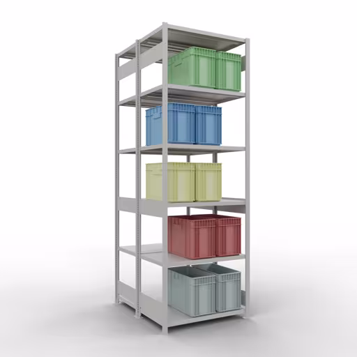 Produktbild Nr.10 des Artikels Grundregal, Doppelregal, Fachbodenregal Stecksystem MULTIplus250, 3000 x 1000 x (2x600) mm (HxBxT), 2x7 Fachböden, Längenriegel, RAL 7035 lichtgrau aus der Produktreihe Fachbodenregale von der Marke Schulte Lagertechnik