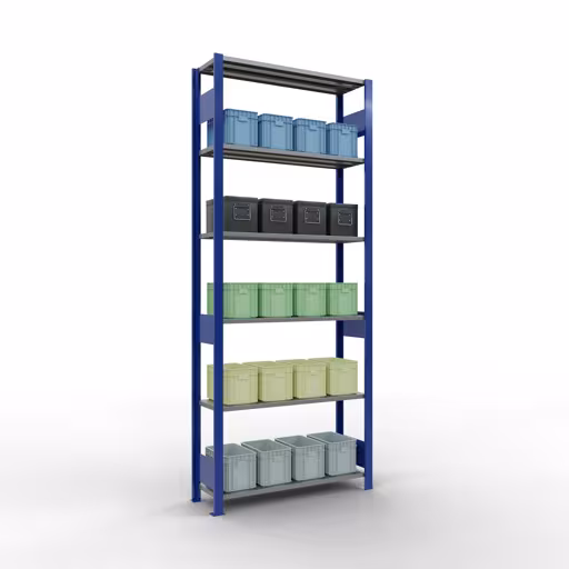 Abbildung Nr 15 des Artikels Grundregal, Fachbodenregal Stecksystem MULTIplus85, 2500 x 1000 x 300 mm (HxBxT), 6 Fachböden, Längenriegel, RAL 5010 enzianblau aus der Produktgruppe Stecksystem von der Marke Schulte Lagertechnik