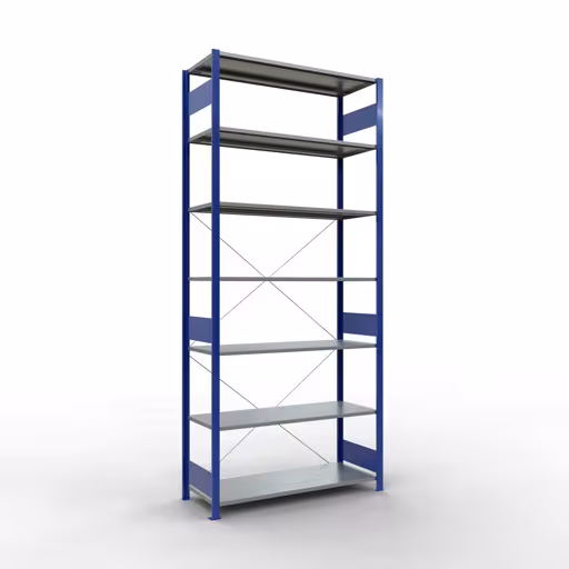 Grundregal, Fachbodenregal Stecksystem MULTIplus150, 3000 x 1300 x 500 mm (HxBxT), 7 Fachböden, Kreuzstrebe, RAL 5010 enzianblau/verzinkt von der Marke Schulte Lagertechnik Grundregal, Fachbodenregal Stecksystem MULTIplus150, 3000 x 1300 x 500 mm (HxBxT), 7 Fachböden, Kreuzstrebe, RAL 5010 enzianblau/verzinkt aus der Kategorie Grundregal mit der Artikelnummer 12752-130-B