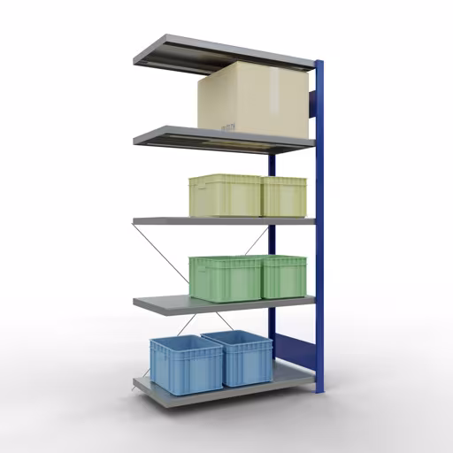 Produktbild Nr 12 des Artikels Anbauregal, Fachbodenregal Stecksystem MULTIplus330, 2000 x 1000 x 500 mm (HxBxT), 5 Fachböden, Kreuzstrebe, RAL 5010 enzianblau/verzinkt Abbildung Nr 12 des Artikels Anbauregal, Fachbodenregal Stecksystem MULTIplus330, 2000 x 1000 x 500 mm (HxBxT), 5 Fachböden, Kreuzstrebe, RAL 5010 enzianblau/verzinkt aus der Produktgruppe Stecksystem von der Marke Schulte Lagertechnik