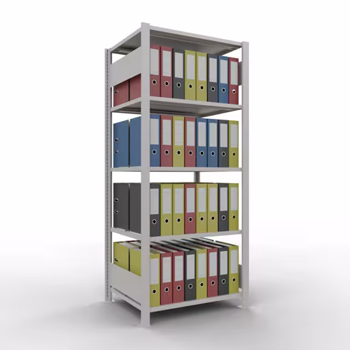 Abbildung Nr 14 des Artikels Grundregal, Büro-Fachbodenregal Stecksystem MULTIplus150, 1800 x 750 x 600 mm (HxBxT), 5 Fachböden, Längenriegel, mit Mittelanschlag, lichtgrau aus der Produktgruppe Büroregale von der Marke Schulte Lagertechnik