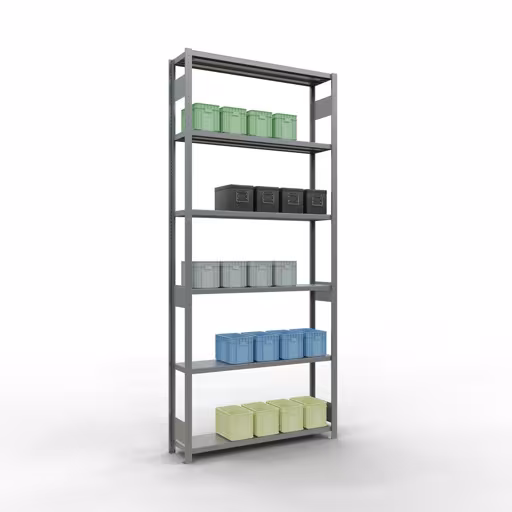 Abbildung Nr 10 des Artikels Grundregal, Fachbodenregal Stecksystem MULTIplus250, 3000 x 1300 x 300 mm (HxBxT), 7 Fachböden, Längenriegel, verzinkt aus der Produktgruppe Stecksystem von der Marke Schulte Lagertechnik