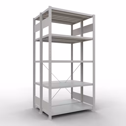 Grundregal, Doppelregal, Fachbodenregal Stecksystem MULTIplus250, 2000 x 1000 x (2x400) mm (HxBxT), 2x5 Fachböden, Kreuzstrebe, RAL 7035 lichtgrau von der Marke Schulte Lagertechnik Grundregal, Doppelregal, Fachbodenregal Stecksystem MULTIplus250, 2000 x 1000 x (2x400) mm (HxBxT), 2x5 Fachböden, Kreuzstrebe, RAL 7035 lichtgrau aus der Kategorie Doppelregale mit der Artikelnummer 32140-G