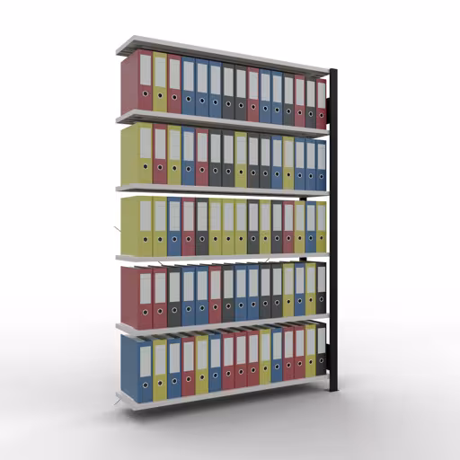 Abbildung Nr 11 des Artikels Anbauregal, Büro-Fachbodenregal Stecksystem MULTIplus85, 2000 x 1300 x 300 mm (HxBxT), 6 Fachböden, Kreuzstrebe, ohne Anschlagleiste, schwarz/lichtgrau aus der Produktgruppe Büroregale von der Marke Schulte Lagertechnik