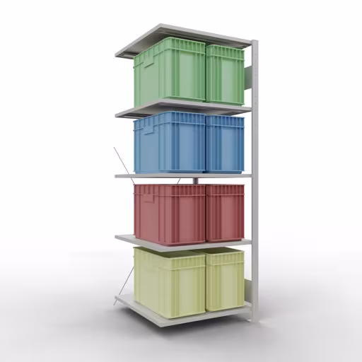 Anbauregal, Fachbodenregal Stecksystem MULTIplus150, 2000 x 750 x 800 mm (HxBxT), 5 Fachböden, Kreuzstrebe, RAL 7035 lichtgrau mit der Artikelnr. 32685-75 Anbauregal, Fachbodenregal Stecksystem MULTIplus150, 2000 x 750 x 800 mm (HxBxT), 5 Fachböden, Kreuzstrebe, RAL 7035 lichtgrau von Schulte Lagertechnik aus der Kategorie Stecksystem