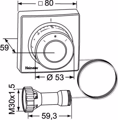 Thermostat-Kopf F Ferneinsteller Kapillarrohr 2 m mit Nullstellung HEIMEIER