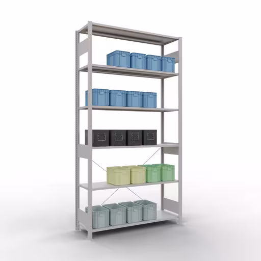 Zusatzbild des Artikels Stecksystem Grundregal 2500x1300x400 mm, Typ 150 kg, lichtgrau Zusatzbild des Artikels Stecksystem Grundregal 2500x1300x400 mm, Typ 150 kg, lichtgrau aus Grundregal