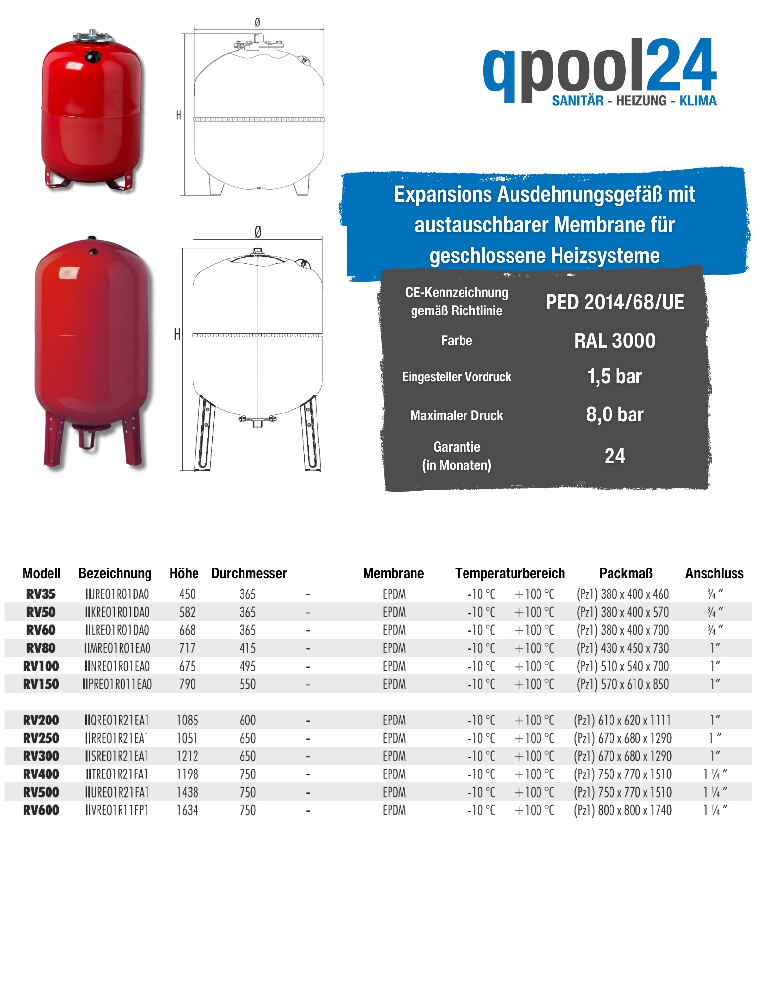 Zilio Membran Ausdehnungsgefäß Heizung 8 Liter
