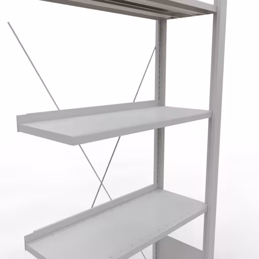 Anbauregal, Büro-Fachbodenregal Stecksystem MULTIplus85, 1800 x 750 x 300 mm (HxBxT), 5 Fachböden, Kreuzstrebe, mit Anschlagleiste, lichtgrau von der Marke Schulte Lagertechnik aus der Produktreihe Büroregale
