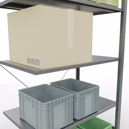 Produktbild Nr 16 des Artikels Anbauregal, Fachbodenregal Stecksystem MULTIplus85, 2000 x 1000 x 600 mm (HxBxT), 5 Fachböden, Kreuzstrebe, verzinkt Abbildung Nr 16 des Artikels Anbauregal, Fachbodenregal Stecksystem MULTIplus85, 2000 x 1000 x 600 mm (HxBxT), 5 Fachböden, Kreuzstrebe, verzinkt aus der Produktgruppe Stecksystem von der Marke Schulte Lagertechnik