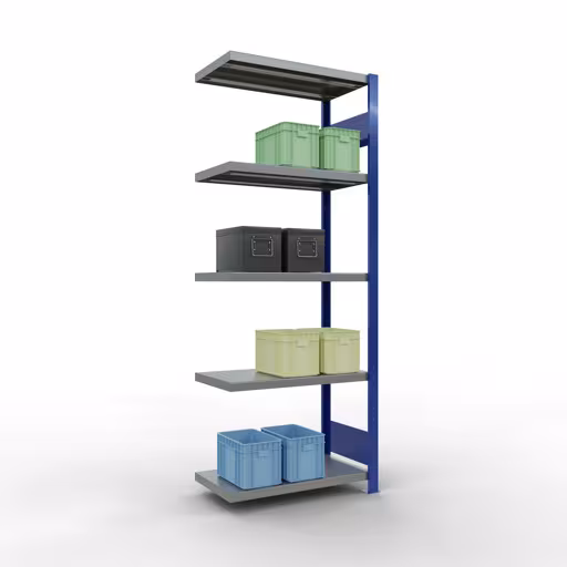 Produktbild Nr 12 des Artikels Anbauregal, Fachbodenregal Stecksystem MULTIplus250, 2000 x 750 x 400 mm (HxBxT), 5 Fachböden, Längenriegel, RAL 5010 enzianblau/verzinkt/verzinkt Abbildung Nr 12 des Artikels Anbauregal, Fachbodenregal Stecksystem MULTIplus250, 2000 x 750 x 400 mm (HxBxT), 5 Fachböden, Längenriegel, RAL 5010 enzianblau/verzinkt/verzinkt aus der Produktgruppe Stecksystem von der Marke Schulte Lagertechnik