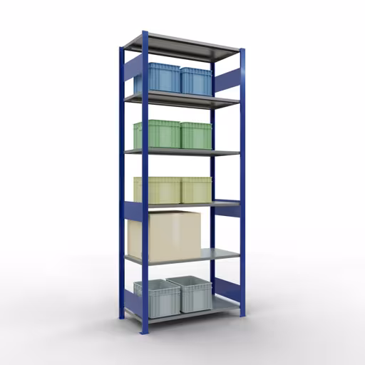 Produktbild Nr 14 des Artikels Grundregal, Fachbodenregal Stecksystem MULTIplus85, 2500 x 1000 x 500 mm (HxBxT), 6 Fachböden, Längenriegel, RAL 5010 enzianblau Abbildung Nr 14 des Artikels Grundregal, Fachbodenregal Stecksystem MULTIplus85, 2500 x 1000 x 500 mm (HxBxT), 6 Fachböden, Längenriegel, RAL 5010 enzianblau aus der Produktgruppe Stecksystem von der Marke Schulte Lagertechnik