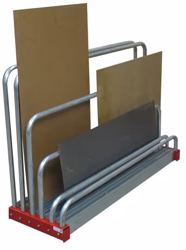 Reststück-Regal, 1000 x 480 x 1600 mm HxBxT, Gestell RAL 3000 feuerrot/Bügel verzinkt, 5 Fächer à 50 mm, Traglast je Fach 500 kg aus der Kategorie Zubehör mit der Artikelnummer 19469