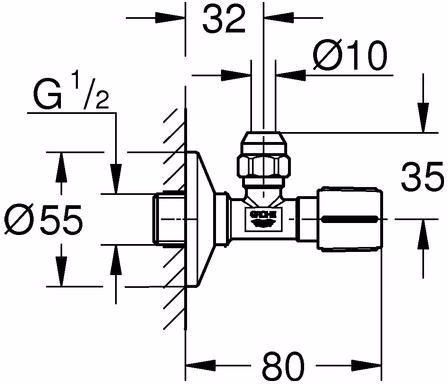 Eckventil Quetschverschraubung chrom mit Schubrosette GROHE