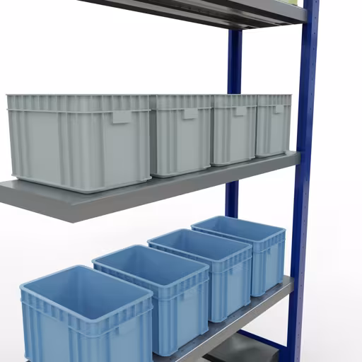 Produktbild Nr 13 des Artikels Anbauregal, Fachbodenregal Stecksystem MULTIplus330, 2000 x 1000 x 300 mm (HxBxT), 5 Fachböden, Längenriegel, RAL 5010 enzianblau/verzinkt Abbildung Nr 13 des Artikels Anbauregal, Fachbodenregal Stecksystem MULTIplus330, 2000 x 1000 x 300 mm (HxBxT), 5 Fachböden, Längenriegel, RAL 5010 enzianblau/verzinkt aus der Produktgruppe Stecksystem von der Marke Schulte Lagertechnik