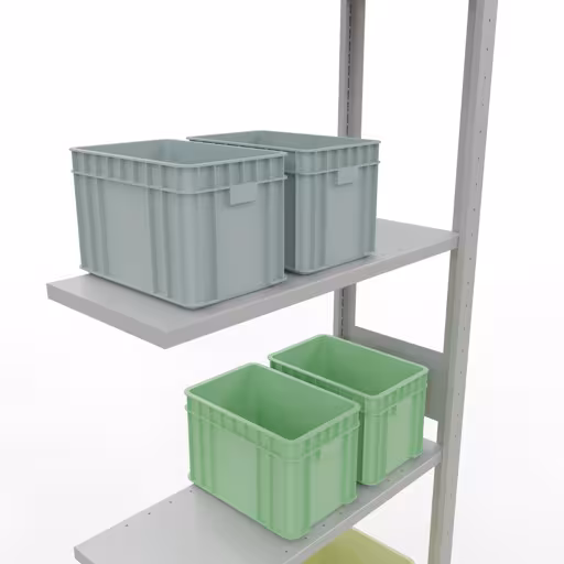 Anbauregal, Fachbodenregal Stecksystem MULTIplus150, 3000 x 750 x 300 mm (HxBxT), 7 Fachböden, Längenriegel, RAL 7035 lichtgrau von Schulte Lagertechnik aus der Kategorie Stecksystem