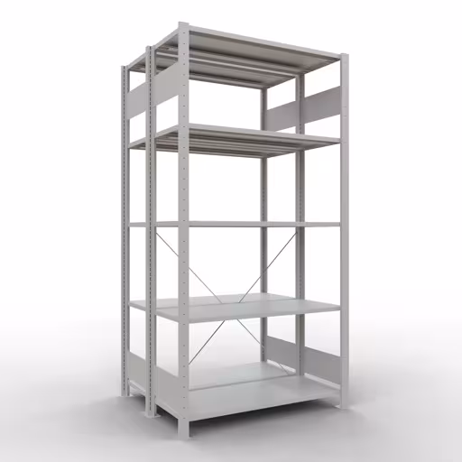 Grundregal, Doppelregal, Fachbodenregal Stecksystem MULTIplus150, 2000 x 1000 x (2x400) mm (HxBxT), 2x5 Fachböden, Kreuzstrebe, RAL 7035 lichtgrau von der Marke Schulte Lagertechnik Grundregal, Doppelregal, Fachbodenregal Stecksystem MULTIplus150, 2000 x 1000 x (2x400) mm (HxBxT), 2x5 Fachböden, Kreuzstrebe, RAL 7035 lichtgrau aus der Kategorie Doppelregale mit der Artikelnummer 32740