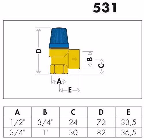 Membran-Sicherheitsventil 531 1/2Zoll, 6 bar 1/2Zoll, 6 bar CALEFFI