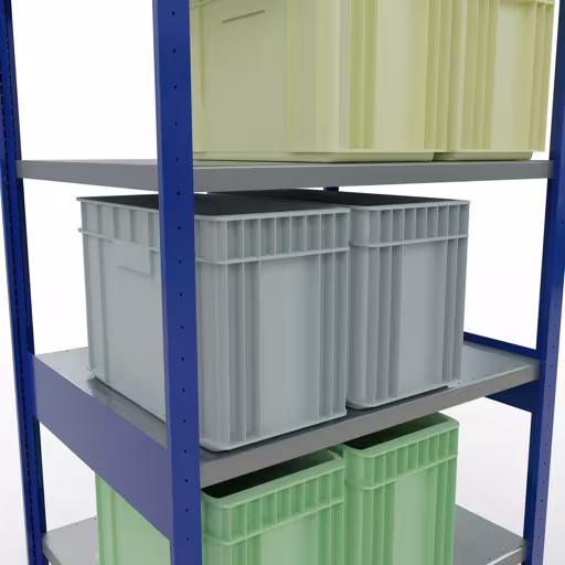 Produktbild Nr.13 des Artikels Grundregal, Fachbodenregal Stecksystem MULTIplus250, 2500 x 1000 x 800 mm (HxBxT), 6 Fachböden, Kreuzstrebe, RAL 5010 enzianblau/verzinkt aus der Produktreihe Stecksystem von der Marke Schulte Lagertechnik