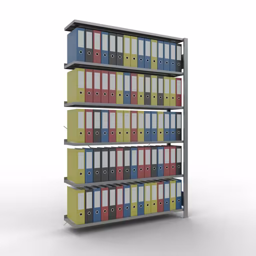 Abbildung Nr 12 des Artikels Anbauregal, Büro-Fachbodenregal Stecksystem MULTIplus85, 2000 x 1300 x 300 mm (HxBxT), 6 Fachböden, Kreuzstrebe, verzinkt, mit Anschlagleiste aus der Produktgruppe Büroregale von der Marke Schulte Lagertechnik