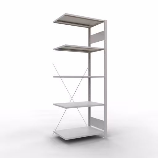 Anbauregal, Fachbodenregal Stecksystem MULTIplus150, 2000 x 750 x 500 mm (HxBxT), 5 Fachböden, Kreuzstrebe, RAL 7035 lichtgrau von der Marke Schulte Lagertechnik Anbauregal, Fachbodenregal Stecksystem MULTIplus150, 2000 x 750 x 500 mm (HxBxT), 5 Fachböden, Kreuzstrebe, RAL 7035 lichtgrau aus der Kategorie Anbauregal mit der Artikelnummer 32655-75