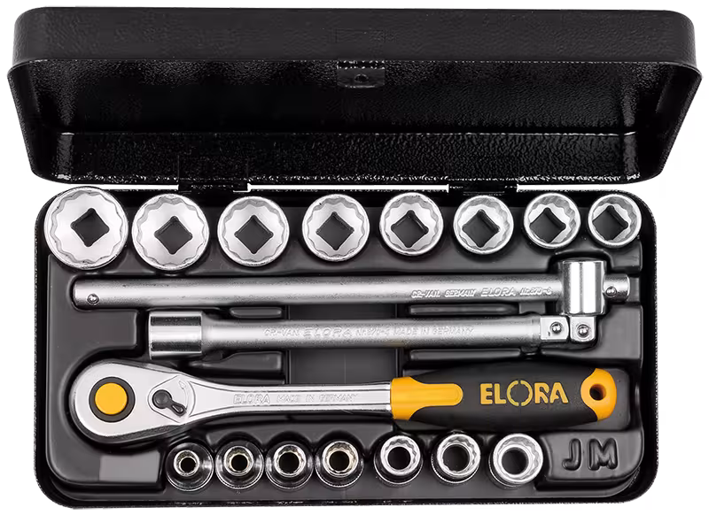 Steckschlüssel-Satz 3/8", 18-teilig 6-22 mm, ELORA-870/871-JMU/871-JSU aus der Kategorie Steckschlüssel-Sortiment 3/8" mit der Artikelnr. 0871501802000