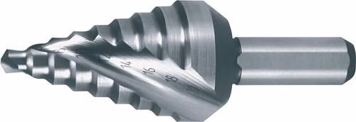 Trapboor, boorbereik 4-20 mm, spiraalvormige groef van snelstaal, totale lengte 58 mm, 2 trappen, 9 tanden, RUKO
