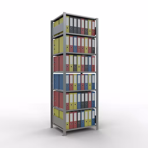 Abbildung Nr 14 des Artikels Grundregal, Büro-Fachbodenregal Stecksystem MULTIplus150, 2300 x 750 x 600 mm (HxBxT), 7 Fachböden, Längenriegel, verzinkt, mit Mittelanschlag aus der Produktgruppe Büroregale von der Marke Schulte Lagertechnik