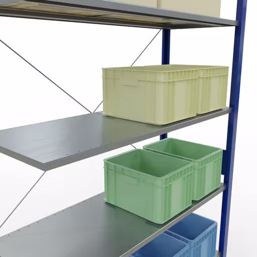 Andere Ansicht des Artikels Anbauregal, Fachbodenregal Stecksystem MULTIplus150, 3000 x 1300 x 500 mm (HxBxT), 7 Fachböden, Kreuzstrebe, RAL 5010 enzianblau/verzinkt Andere Ansicht des Artikels Anbauregal, Fachbodenregal Stecksystem MULTIplus150, 3000 x 1300 x 500 mm (HxBxT), 7 Fachböden, Kreuzstrebe, RAL 5010 enzianblau/verzinkt aus der Kategorie Stecksystem