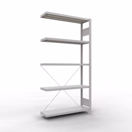 Abbildung Nr 9 des Artikels Anbauregal, Fachbodenregal Stecksystem MULTIplus330, 2000 x 1000 x 300 mm (HxBxT), 5 Fachböden, Kreuzstrebe, RAL 7035 lichtgrau aus der Produktgruppe Stecksystem von der Marke Schulte Lagertechnik