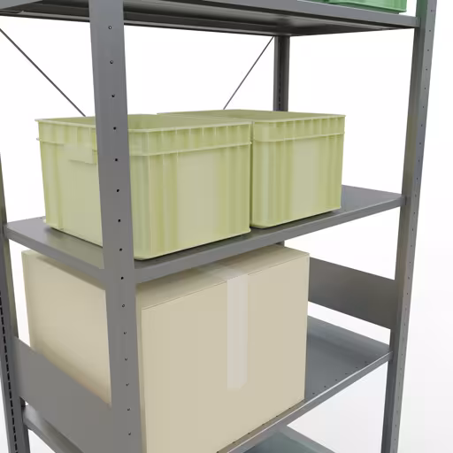 Weitere Ansicht des Artikels Grundregal, Fachbodenregal Stecksystem MULTIplus150, 3000 x 1000 x 500 mm (HxBxT), 7 Fachböden, Kreuzstrebe, verzinkt aus der Kategorie Stecksystem