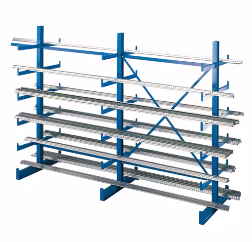 K 1000 Kragarmregal-Set, doppelseitig, 2000 x 2500 x 2x500, RAL 5010 enzianblau von der Marke Schulte Lagertechnik K 1000 Kragarmregal-Set, doppelseitig, 2000 x 2500 x 2x500, RAL 5010 enzianblau aus der Kategorie K1000 für leichte Güter mit der Artikelnummer 14495