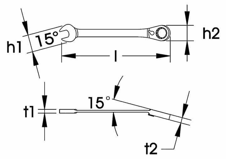 Skizze 827852 Maulschlüssel mit Hebel-Ringratsche, umschaltbar, ELORA-204-J 10 mm