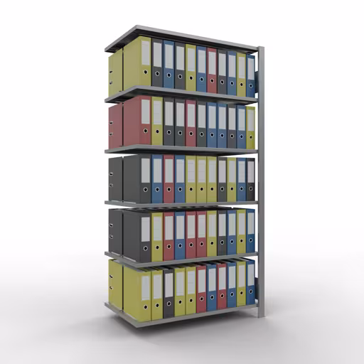 Anbauregal, Büro-Fachbodenregal Stecksystem MULTIplus150, 2000 x 1000 x 600 mm (HxBxT), 6 Fachböden, Längenriegel, verzinkt, mit Mittelanschlag von Schulte Lagertechnik mit der Artikelnr. 17746
