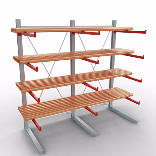 Abbildung Nr 10 des Artikels K 6000 Komplettregal, einseitig, 3000 x 3000 x 1250 mm, RAL 7001 / RAL 3000, 5 Lagerebenen aus der Produktgruppe Kragarmregale von der Marke Schulte Lagertechnik