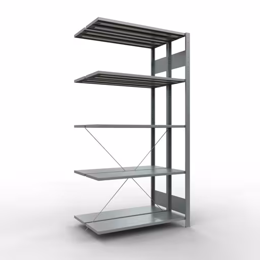 Abbildung Nr 8 des Artikels Anbauregal, Doppelregal, Fachbodenregal Stecksystem MULTIplus150, 2000 x 1000 x (2x300) mm (HxBxT), 2x5 Fachböden, Kreuzstrebe, verzinkt aus der Produktgruppe Fachbodenregale von der Marke Schulte Lagertechnik