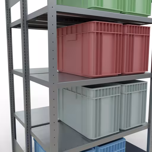 Produktbild Nr.14 des Artikels Grundregal, Doppelregal, Fachbodenregal Stecksystem MULTIplus250, 2000 x 1000 x (2x500) mm (HxBxT), 2x5 Fachböden, Längenriegel, verzinkt aus der Produktreihe Fachbodenregale von der Marke Schulte Lagertechnik
