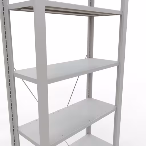 Grundregal, Büro-Fachbodenregal Stecksystem MULTIplus85, 2300 x 750 x 300 mm (HxBxT), 7 Fachböden, Kreuzstrebe, ohne Anschlagleiste, lichtgrau von Schulte Lagertechnik mit der Artikelnr. 36030